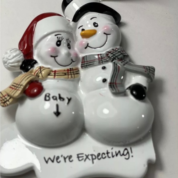 Christmas Tree Ornament Snowman Ceramic Couple Expecting Baby Defect - Picture 3 of 5